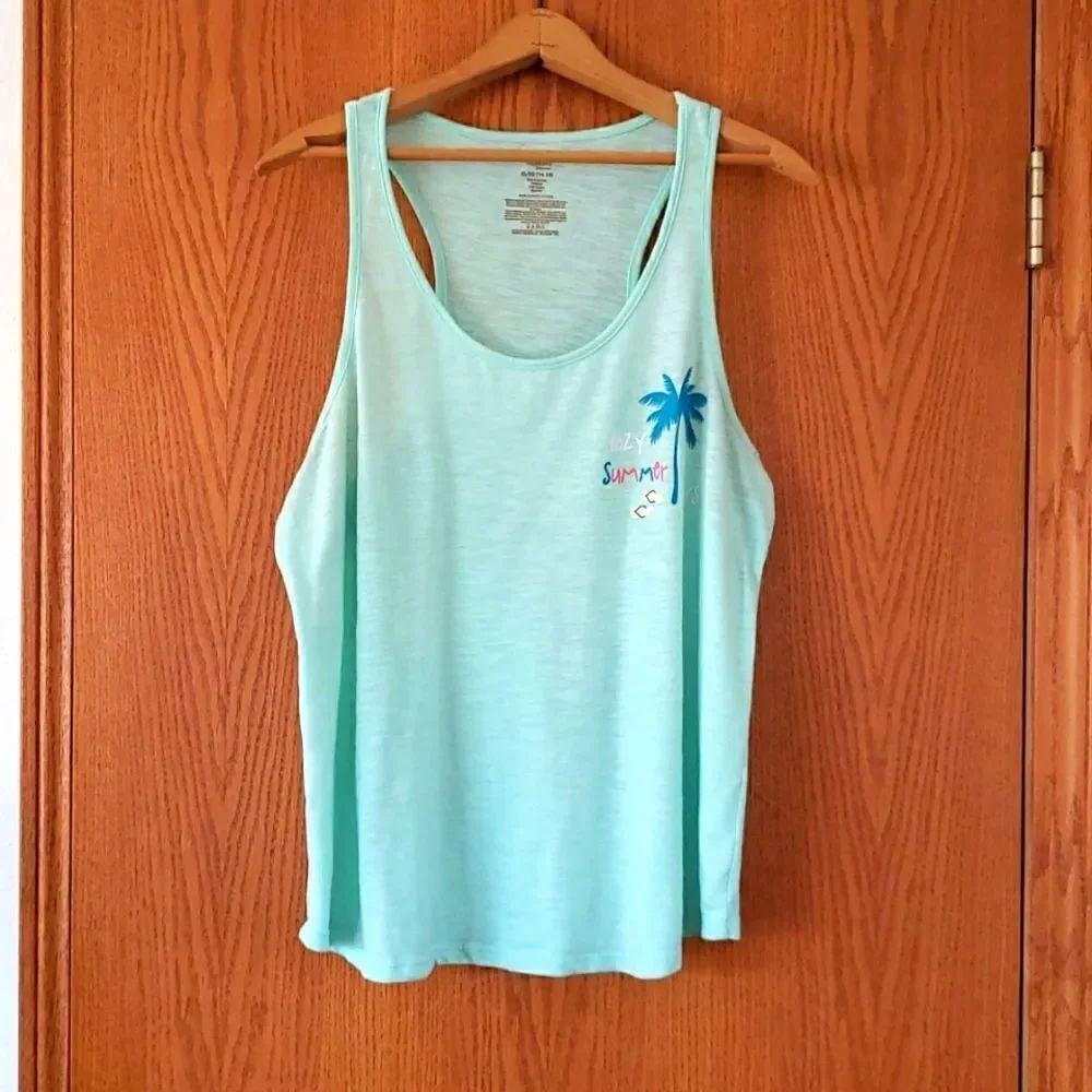 NWOT "Lazy Summer Days" Pajama Tank Top Palm Tree Flip Flops Sz XL (16-18) - Picture 2 of 3